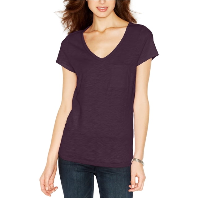 maison Jules - Camiseta básica con bolsillo para mujer, color morado, pequeña