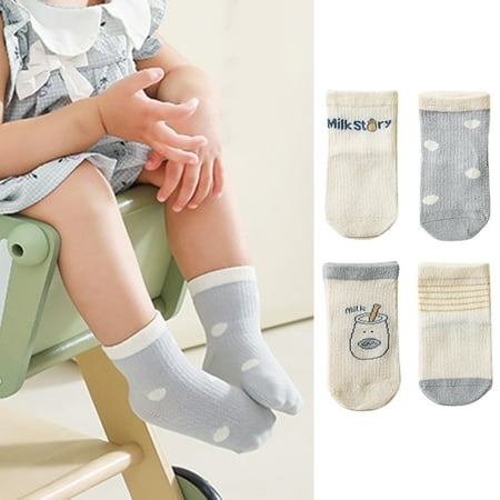

harmtty 4 Pairs Letter Print Cartoon Pattern Mid-Tube Baby Socks Breathable Mesh Non-slip Kid Boy Socks for Indoor Pink