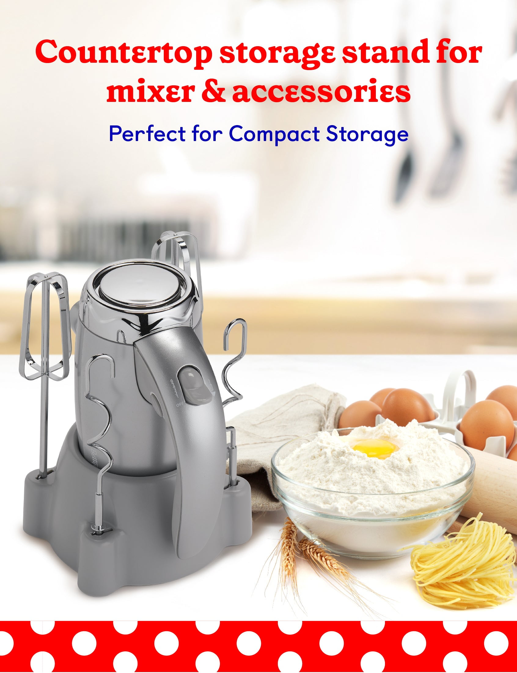 Betty Crocker 7-Speed Corded Electric Power Up Hand Mixer with Stand (Silver), BC-4208S