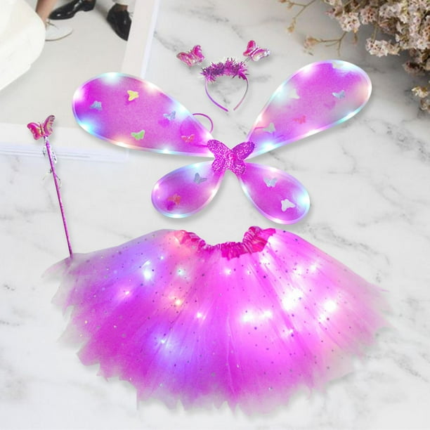 4 Pieces Girls Fairy Costume Set Luminous Tutu Dress Kids Princess