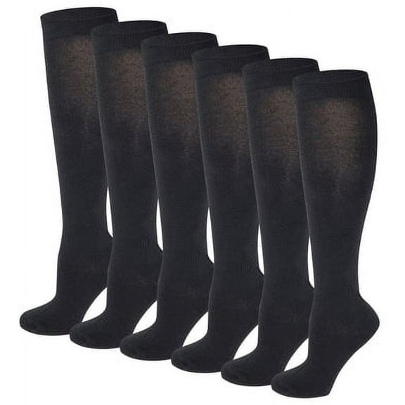 6 Pairs Basic Solid Black Color Knee High Socks For Women