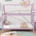 thumbnail image 2 of ENYOPRO House Bed with Fence, Wood House Bed, Floor Bed Frame, Twin Canopy Bed for Bedroom, No Box Spring Needed (Pink), 2 of 6