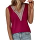 thumbnail image 4 of Camiseta Sin Mangas Para Mujer Camisetas Sin Mangas Moda Casual Color Sólido Cuello en V Encaje Costura Chaleco Y Tops Odeerbi  ODB168896, 4 of 7