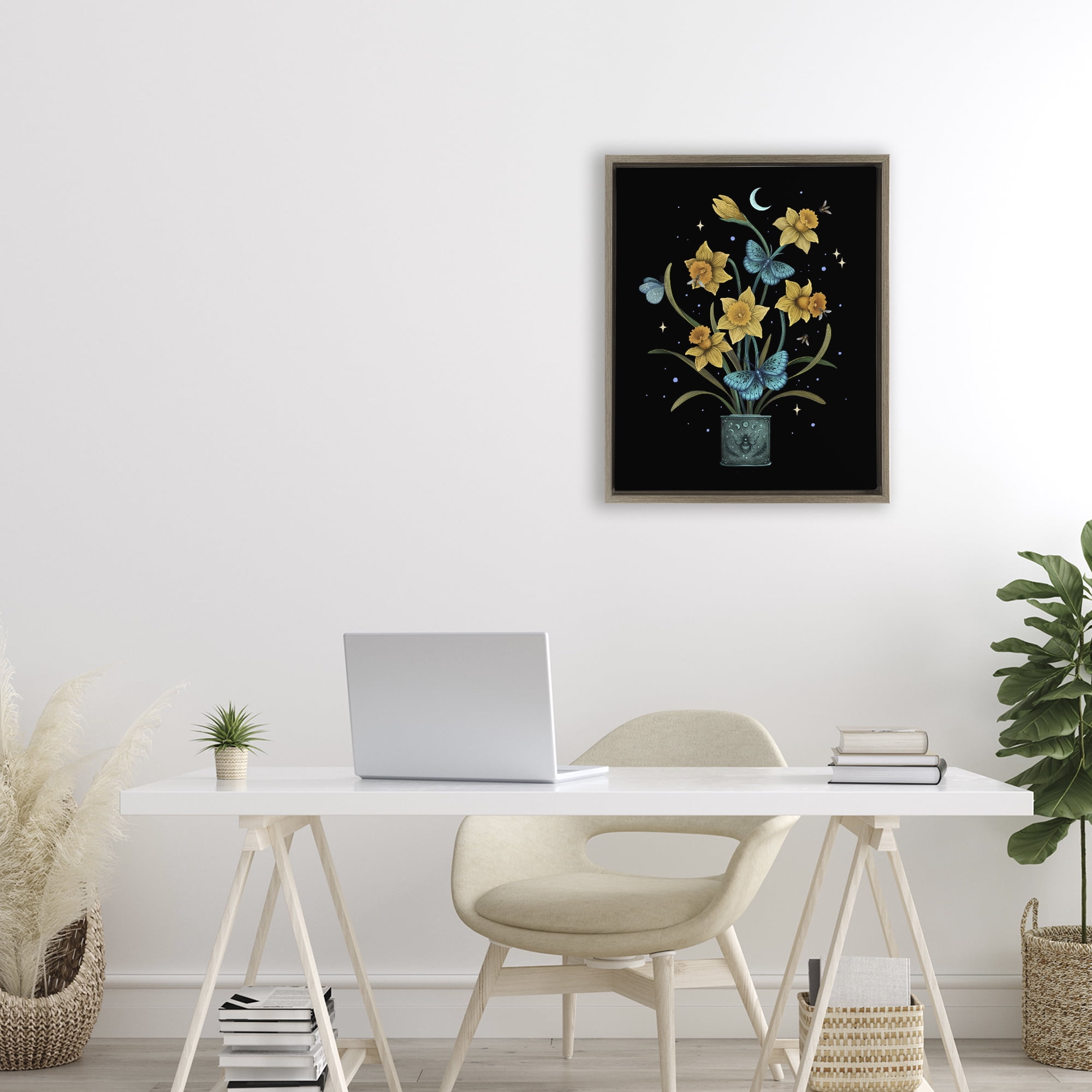 Stupell Industries Mystical March Daffodils Brown Framed Floater Canvas Wall Art, design by Episodic Drawings