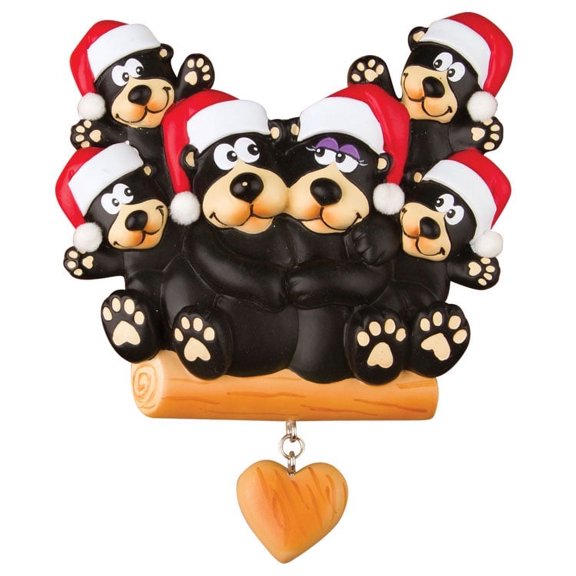 Black Bear Family of 6 Personalized Resin Christmas Ornament 1 Piece Kit