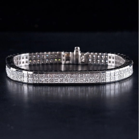 JALASH ONLINE Men's Charming Bracelet 15Ct Princess Lab-Created Diamond 14K White Gold Plated
