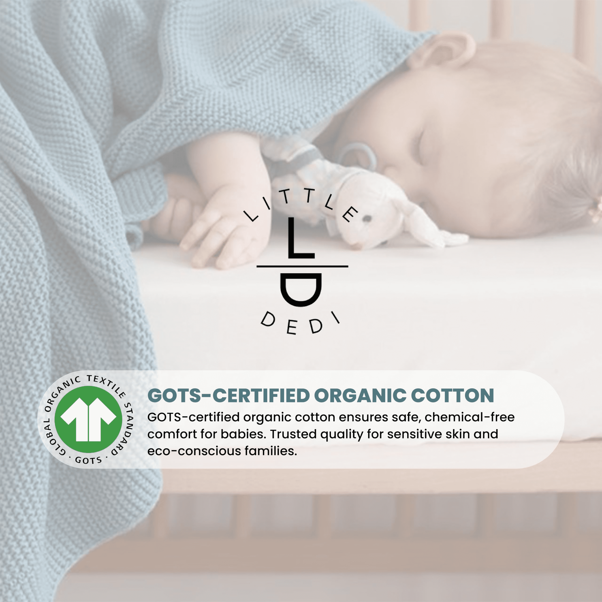 Little Dedi 100% Organic Cotton Baby Knitted Blanket with Gift Box - Soft Toddler, Crib, Stroller Blanket - Neutral Swaddle and Receiving Blanket for Newborns, 30"x40", Smoke Blue