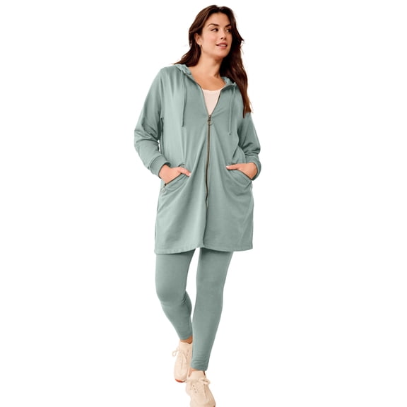 Ellos Women's Plus Size Zip-Front Hoodie With Zip Pockets French Terry Long Oversized Jacket