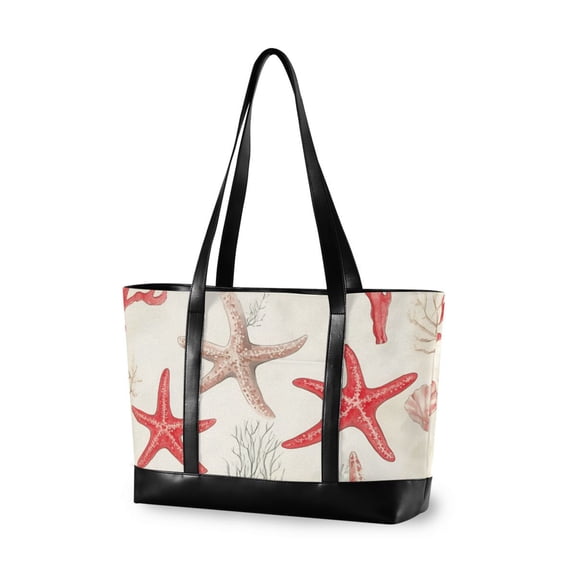FORMRS Canvas Laptop Tote Bag for Women with 15.6" Computer Compartments Shoulder Handbag, Brown Starfish