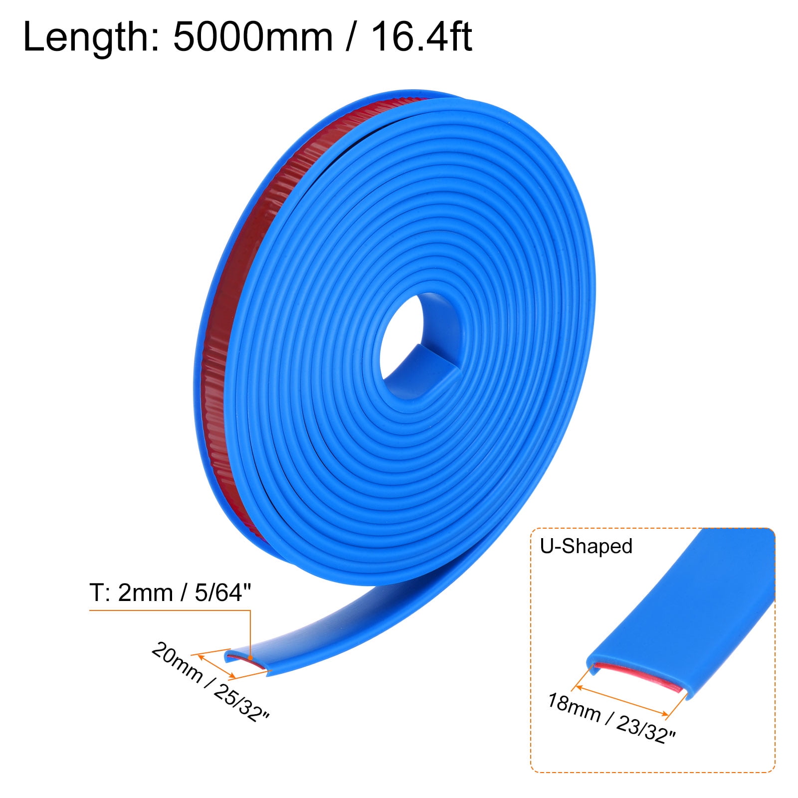 Uxcell 18mm x 5000mm Flexible TPE Self Adhesive U-Shape Veneer Edging Edge Banding Blue