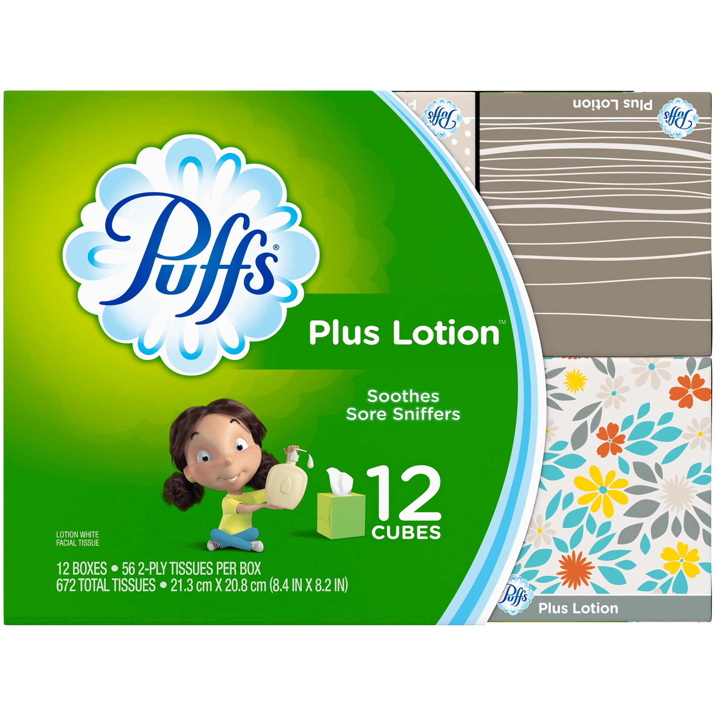 Puffs Plus Lotion Facial Tissues, 12 Boxes of 56 Count