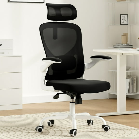 DECMAY Ergonomic Office Chair with Headrest, High Back Desk Chair with Lumbar Support & Flip-up Arms