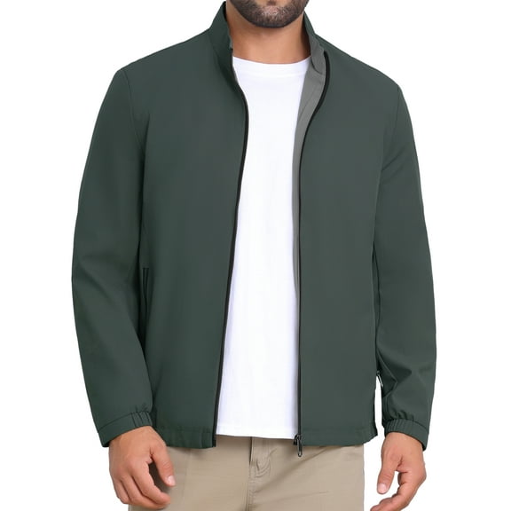 INSPIRE CHIC Business Jacket for Men's Lined Stand Collar Full Zip Up Lined Formal Golf Jacket L Dark Green