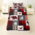 thumbnail image 3 of Erosebridal Boys Jungle Animal Bears Deers Mallard Duck Twin Sheet Sets 3pcs,Geometric Plaid Bedding For Teens,Black Red, 3 of 5