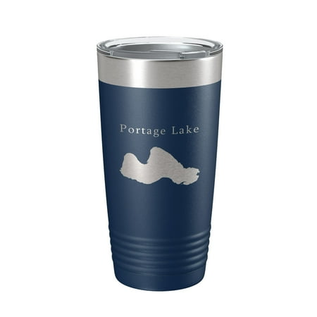 

Portage Lake Map Tumbler Travel Mug Insulated Laser Engraved Coffee Cup Manistee County Michigan 20 oz Navy Blue