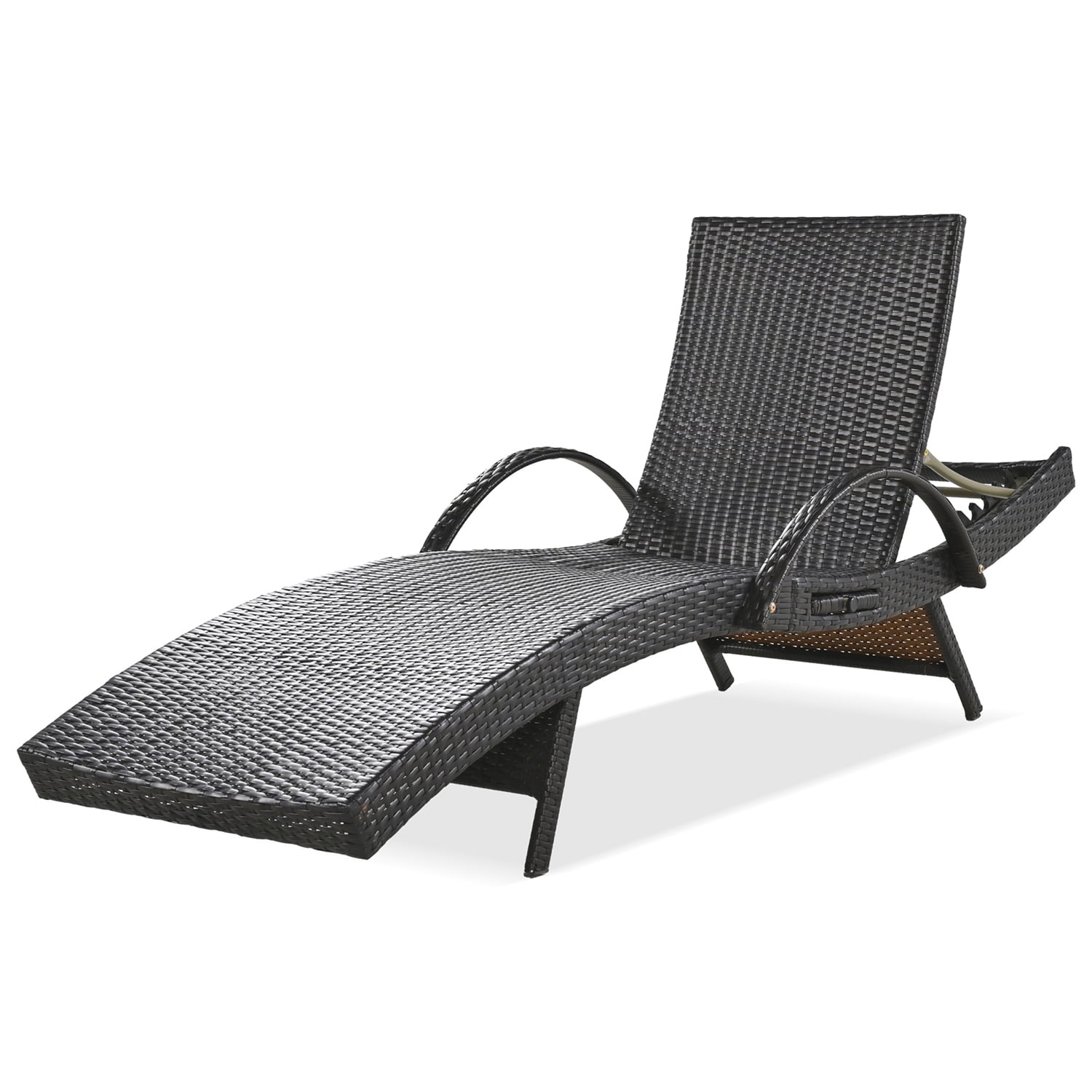 Aimee Lii Set of 2 Patio Wicker Adjustable Backrest Ergonomic Chaise Lounge Chairs with Pull-out Side Table, Convenient and Comfortable, Brown