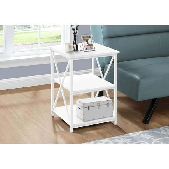 Monarch Specialties Accent Table, Side, End, Nightstand, Lamp, Living Room, Bedroom, White Laminate, White Metal, Contemporary, Modern