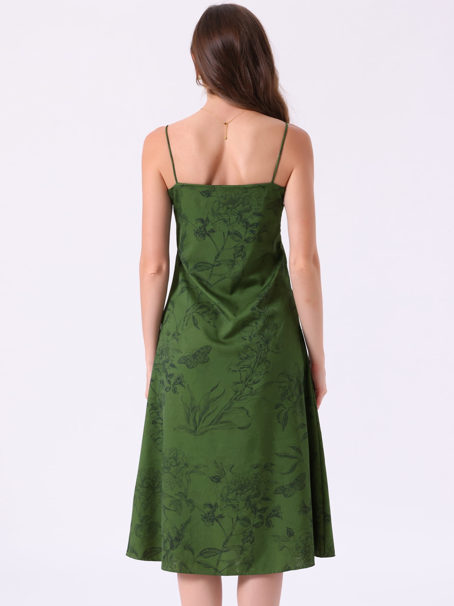 DARING DIVA Women's Satin Spaghetti Strap Sleeveless V Neck Nightgown S Green Flower