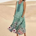 thumbnail image 2 of Wycnly Dresses for Women 2025 Summer Loose Comfy Breathable Cotton Linen Casual Swing Tank Long Sundress with Pocket Floral Print Sleeveless Crewneck Maxi Formal Dresses for Women Light Blue s, 2 of 5