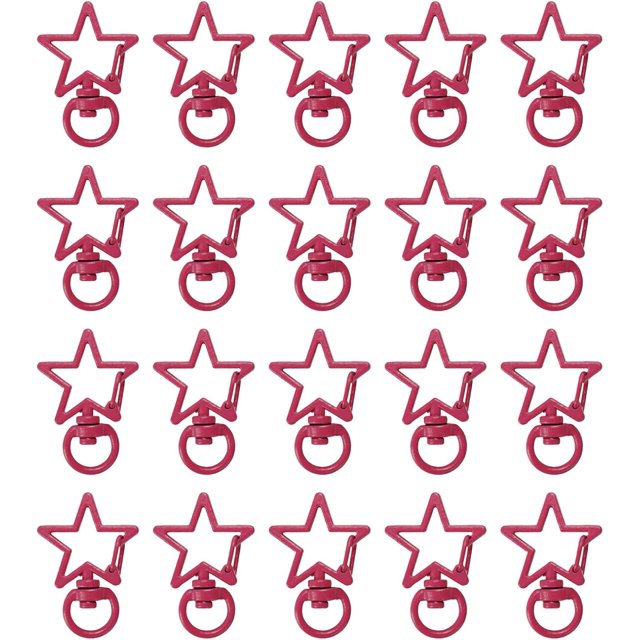 Bisbai 20pcs Star Shaped Spring Clasp Keychain Metal Spring Snap Alloy Clasp Keychain Rings for Crafts DIY Creative Snap Hook Lanyard for Bag Key Chains Accessories,Rose red
