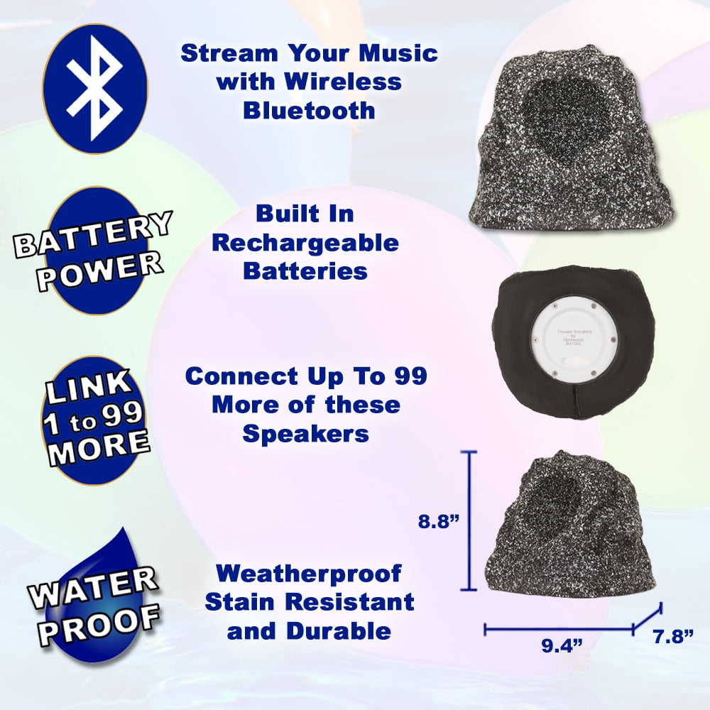Theater Solutions B41GG Fully Wireless 60 Watt Rechargeable Battery Bluetooth Rock Speaker Granite Link Up To 99 Speakers Wirelessly