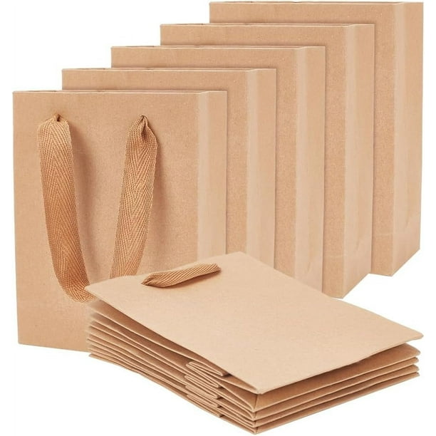 50 bolsas de papel kraft marrones, bolsas de compras, bolsas de regalo con asas de cordón de nailon, bolsas de papel para dulces