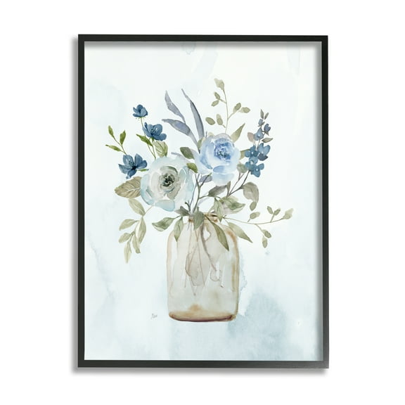 Stupell Industries Blue Bouquet in Jar Botanical & Floral Painting Black Framed Art Print Wall Art, 11 x 14