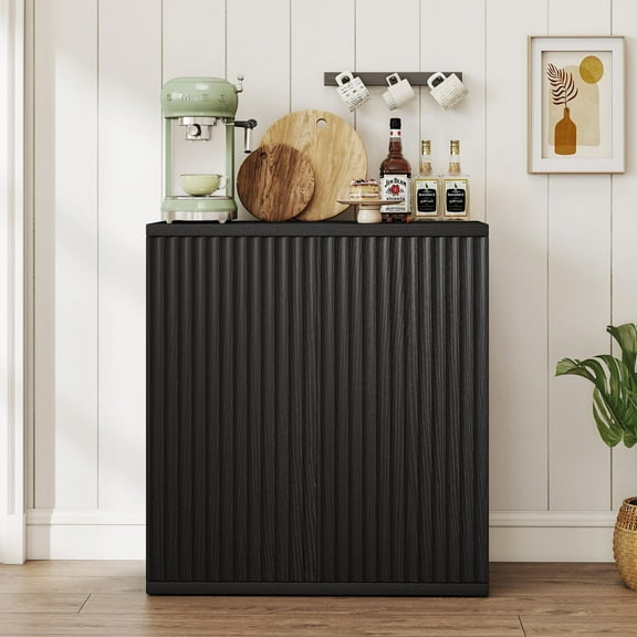 Sideboard Buffet Cabinet with Doors and Adjustable Shelves, Fluted Small Storage Cabinet for Kitchen,Living Room,Black