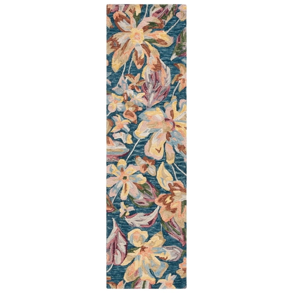 SAFAVIEH Blossom Tina Floral Runner Rug, Blue/Gold, 2'3" x 8'