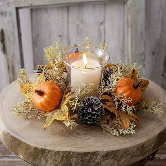 Eespoir Pumpkins Maple Leaves Candle Rings, Pumpkin Sunflower Candle Holders, Aroma Wreath Circles Table Centerpieces Decor, for Pillars Window Chair Wall Home Decor