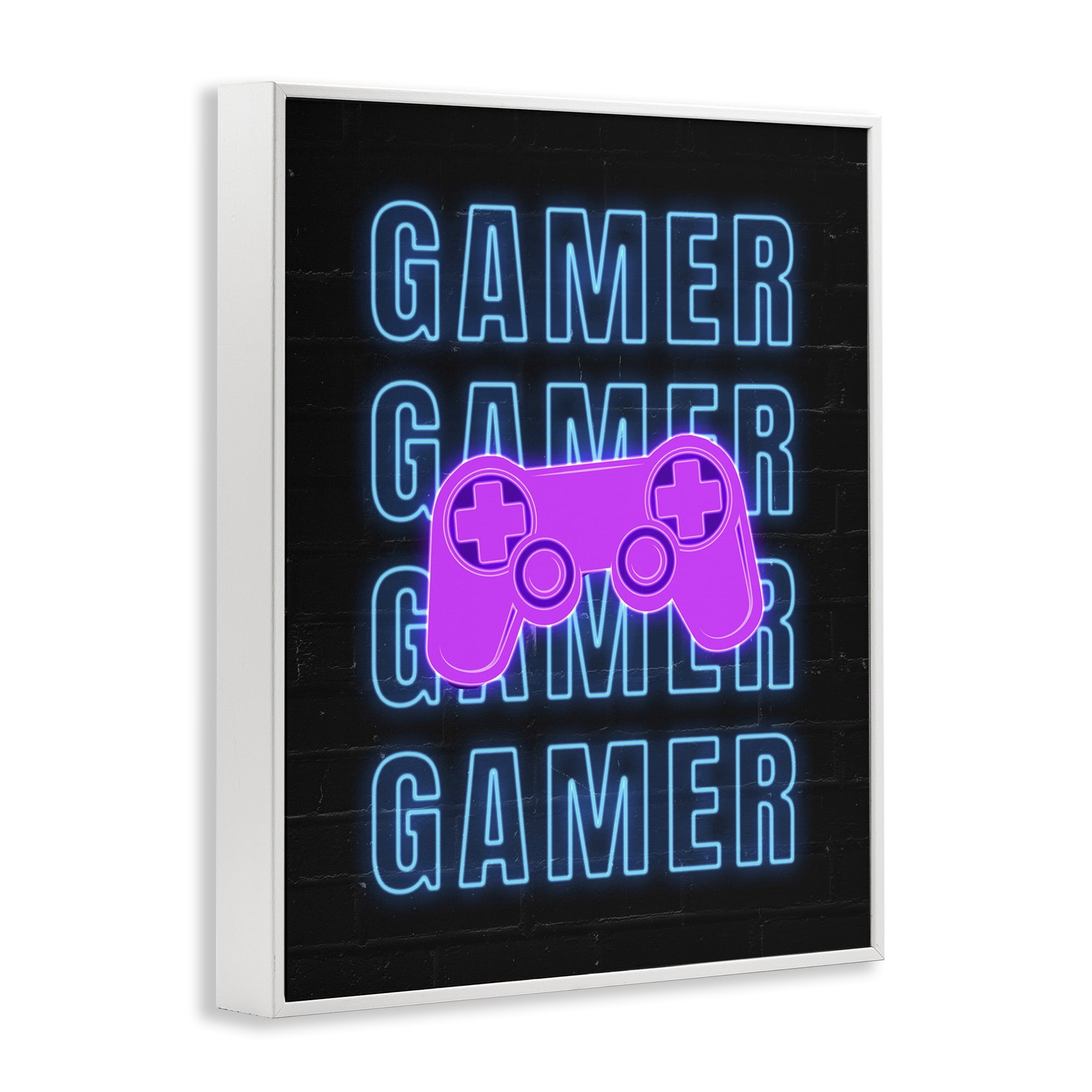 Stupell Industries Neon Gamer Words Typography Painting White Framed Art Print Wall Art, 16 x 20