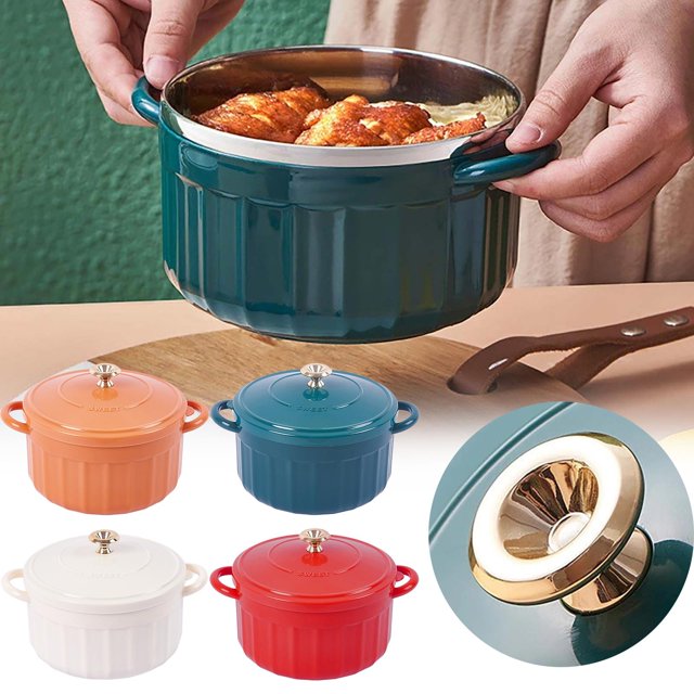 304 Stainless Enamel Instant Noodle Bowl With Lid Double Layer Anti Scalding Binaural Design Student Dormitory Rice Bowl Portable Fast Cup