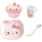 Hello Kitty Cute Pink Dinnerware Flatware Meal Set – Plate Bowl Cup Spoon, 4 pieces Pink -