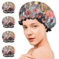 thumbnail image 7 of Shower Caps,Pioneer Flower Floral Print Pattern Waterproof Shower Cap for Women 4 Pieces,Double Reusable Hair Cover for Shower PEVA Elastic Stretch Hem, 7 of 7