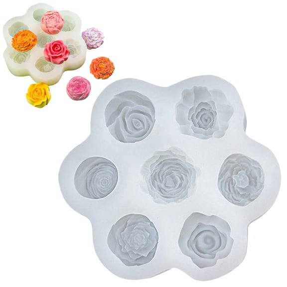 XaTanion DIY Silicone Mould,Flower Silicone 7 Cavity Rose Baking For Cake Decoration 3D Flower Candle For Jelly Soap Casting Clay Silicone Mould