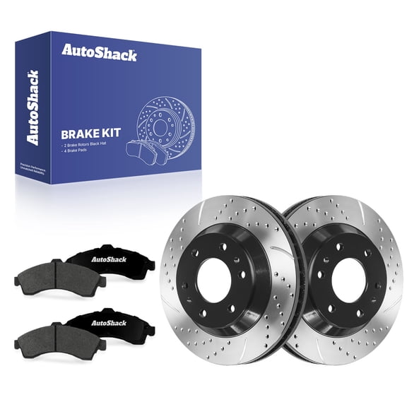 AutoShack Front Vented Drilled & Slotted E-Coated Brake Rotors   Premium Ceramic Pads 6-PC Brake Kit Replacement for 2002-2005 GMC Envoy 2002-2005 Chevrolet Trailblazer ShadowGuard 12.01" (305 mm)