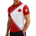 thumbnail image 4 of XIAOCHA Mens Canada Maple Leaf Diagonal Stripe Graphic Polo Shirt Short Sleeve Stand Collar Pullover Top Breathable Sporty Patriotic Polos, 4 of 5