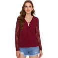 thumbnail image 1 of Blusa de gasa sexy con cuello en V profundo y manga larga para mujer Burgundy G Burgundy G Xishao ropa, 1 of 2