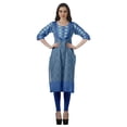 thumbnail image 3 of Moomaya Robes Indiennes pour Femmes Décontractées Été Imprimé Manches 3/4 Longue Kurta, 3 of 6