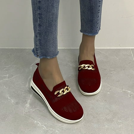 

Cathalem Ladies Fashion Solid Color Mesh Metal Chain Decorative Thick Soled Casual Sneakers Fresh Foam Sneaker - Women s 8.5