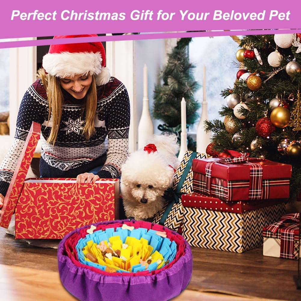 Snuffle Mat for Dogs, Adjustable Dog Puzzle Toys Sniff Mat for All Breeds Dogs, Interactive Enrichment Toys for Slow Eating and Mental Stimulation (Yellow Blue Purple)