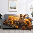thumbnail image 2 of Rateoe Pastoral Sunflower Corgi Pattern Flannel Throw Blanket, Ultra-soft Blanket for Bed, Couch, Car, Hypoallergenic Anti-pilling blanket-80"x60"(Horizontal), 2 of 6