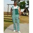 thumbnail image 3 of Overalls for Men Work Bibs Coveralls Stretchy Romper Fashion Jumpsuit Festival Outfit(Green Striped,M), 3 of 8