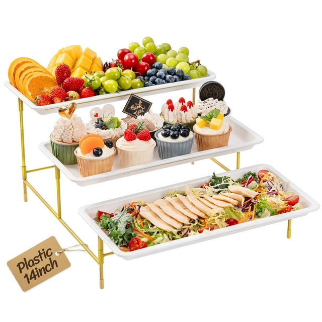 Bandeja Lifewit de plástico con 3 niveles para fiestas, 35,5 x 21 cm, color blanco