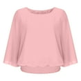thumbnail image 3 of Lenpel Women's Chiffon Blouses Bell 3/4 Length Sleeve Boat Neck Business Casual Work Tops Loose Tunic Shirts(Pink,X-Large), 3 of 7
