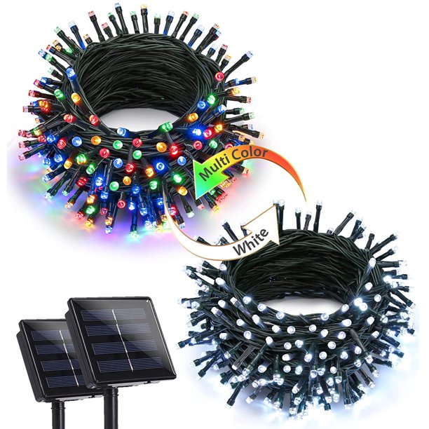 Joomer Luces solares navideñas 39 pies 100 LED 8 modos Luces solares de cadena Luces solares impermeables para decoraciones navideñas (Multicolor)