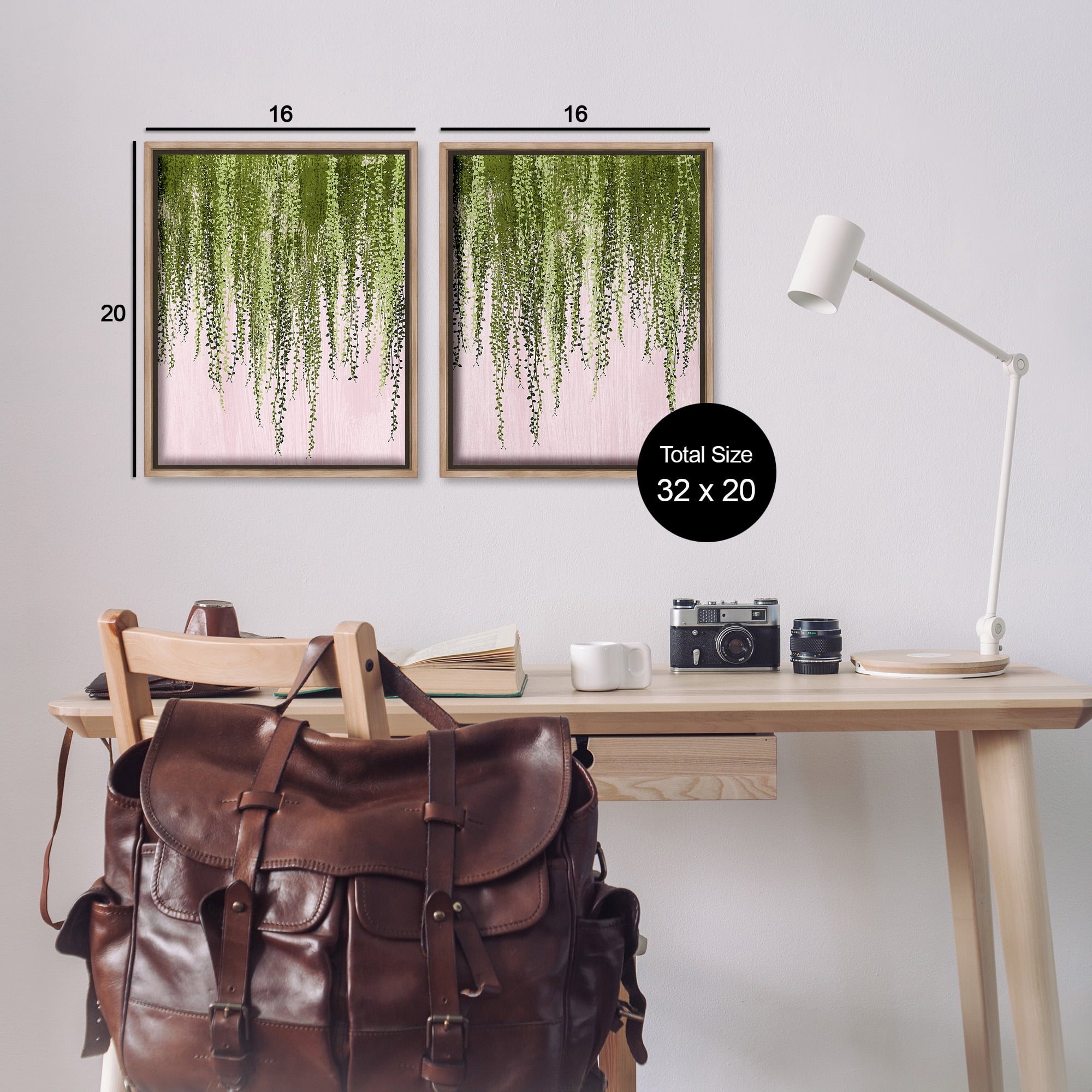 Stupell Industries Natural Falling Ivy Botanical & Floral Painting Brown Floater Framed Canvas Art Print Wall Art, 17 x 21, Set of 2