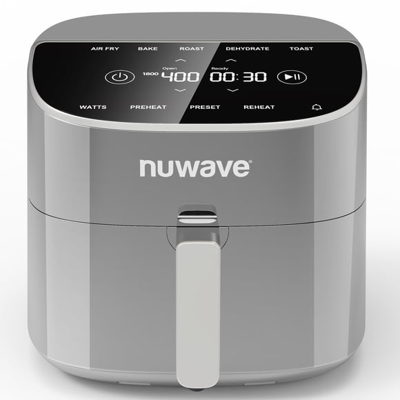 Freidora de aire Nuwave Brio Plus de 8 cuartos, sin PFAS, nueva y mejorada, pantalla táctil digital, pantalla blanca fría, 50°F~400°F en 5° precisos, 5 funciones de cocción, 100 preajustes y 50 memori