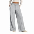 thumbnail image 3 of Pantalones Deportivos de Pierna para Mujer, Holgados, con Cordón Elástico, de Cintura Alta, Estilo Palazzo. Gris S, 3 of 7