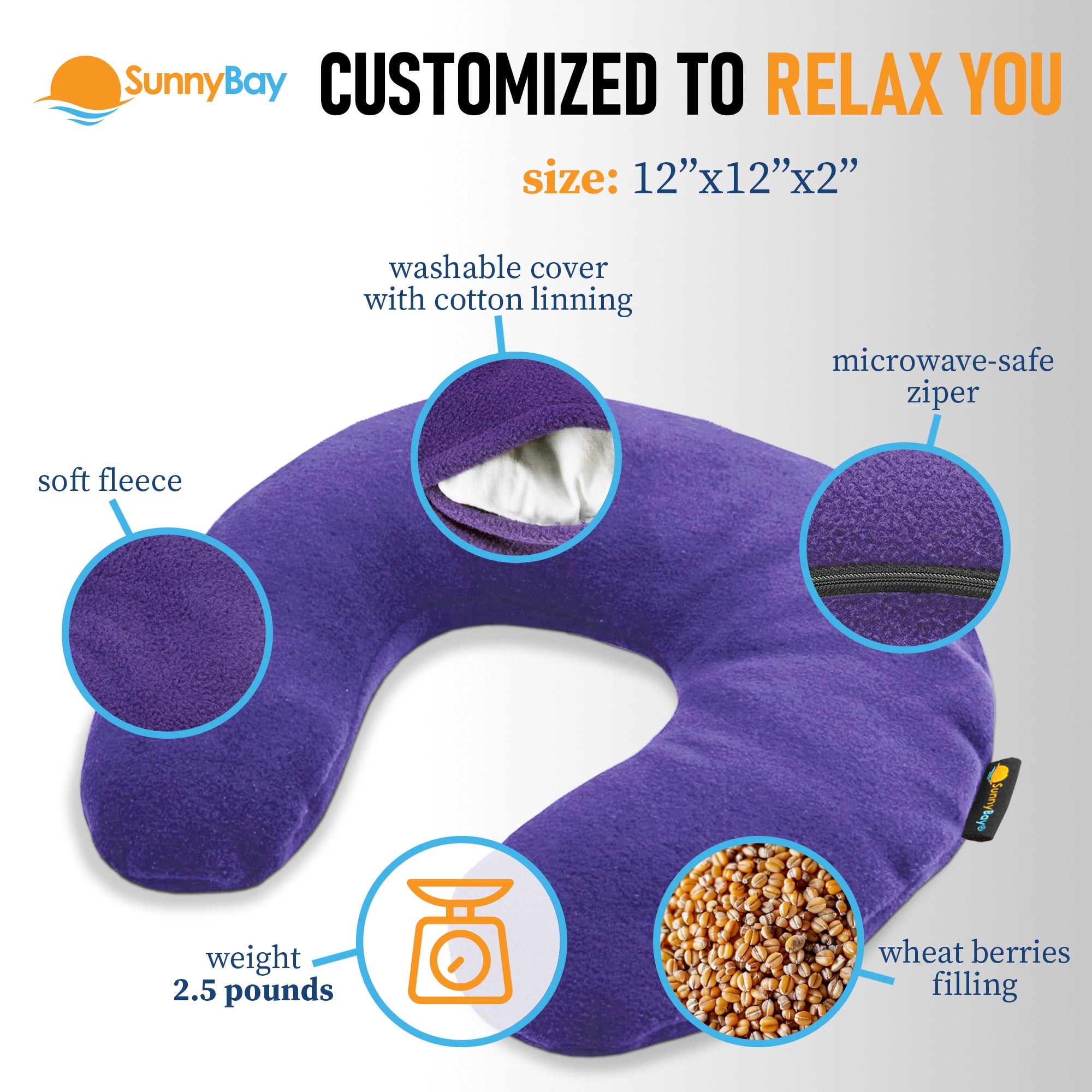 SunnyBay Microwave Heating Pad, Microwavable Heated Neck Pillow for Moist Hot or Cold Therapy, Aromatherapy Heated Neck and Shoulder Wrap with Flaxseed and Lavender Filling, FSA HSA Approved, Purple